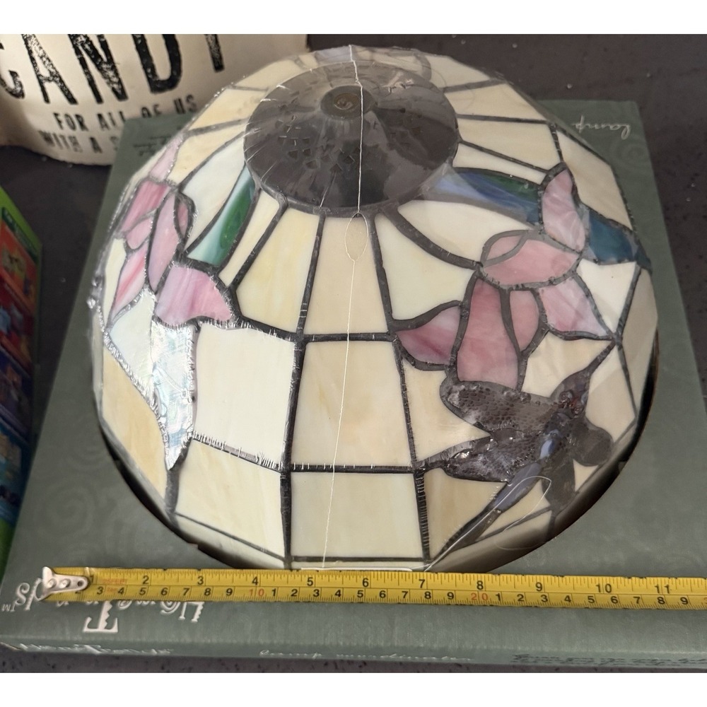 New Home Trends Accent Lamp Dragonfly Floral Stained Glass Shade Only - Picture 4 of 4